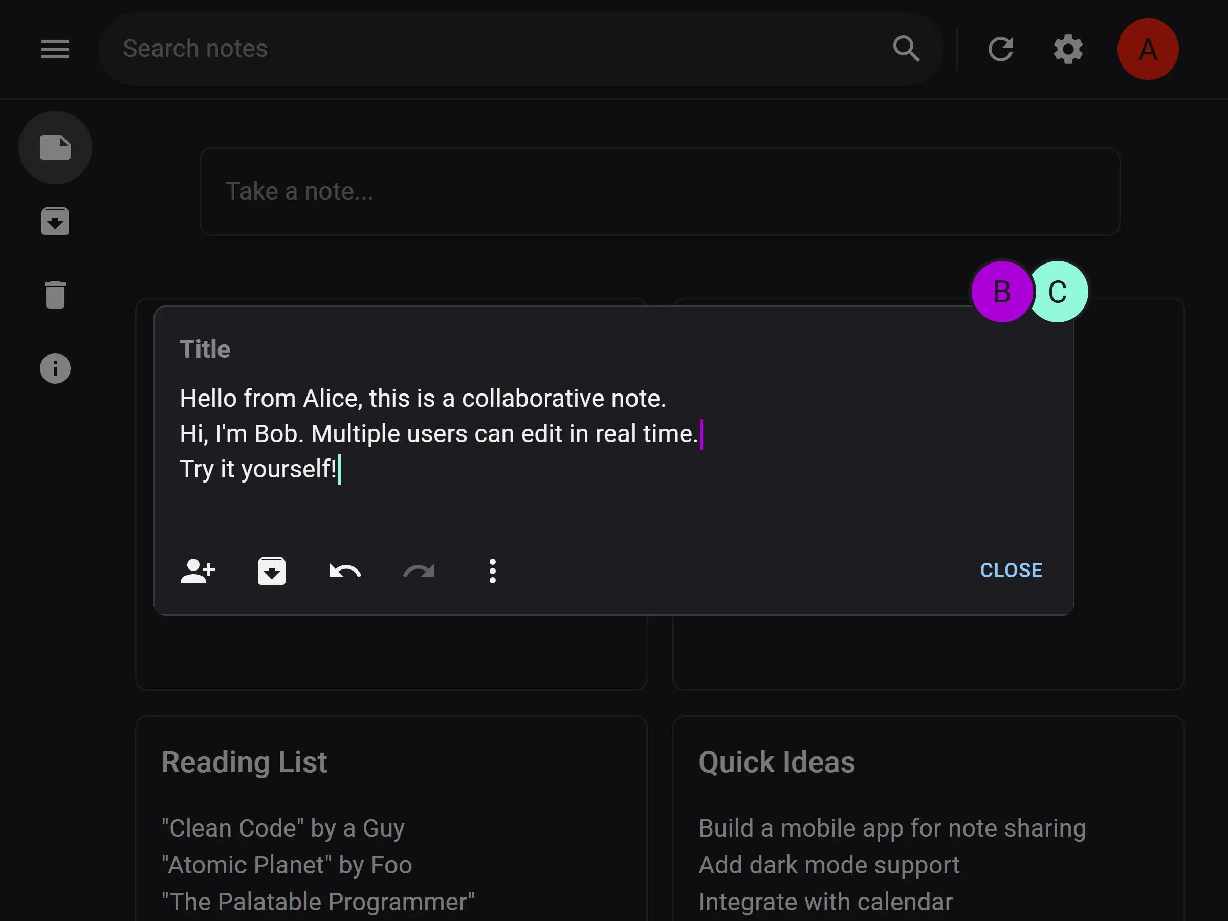 Notes three users editing at the same time