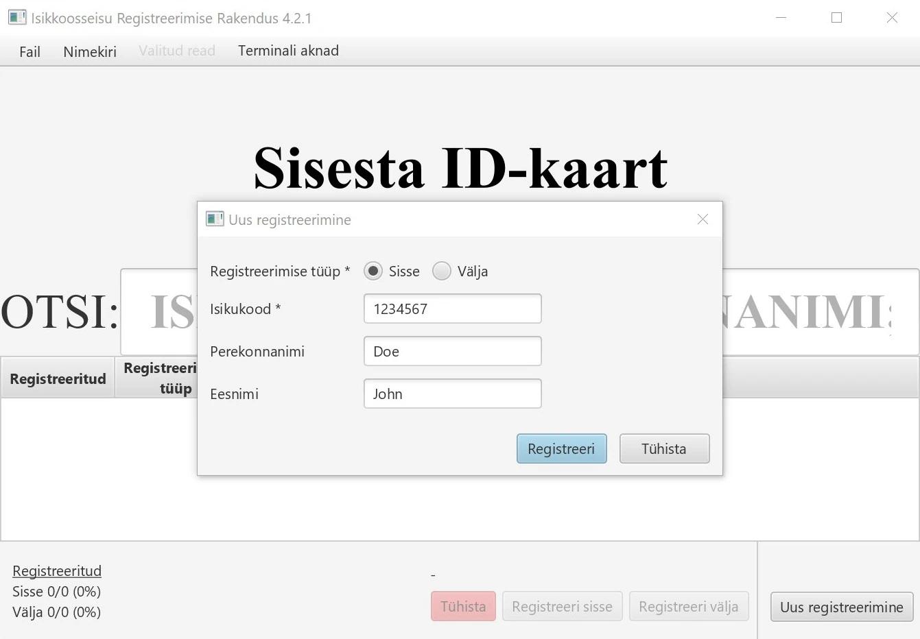 Personnel Registration Application insert new person