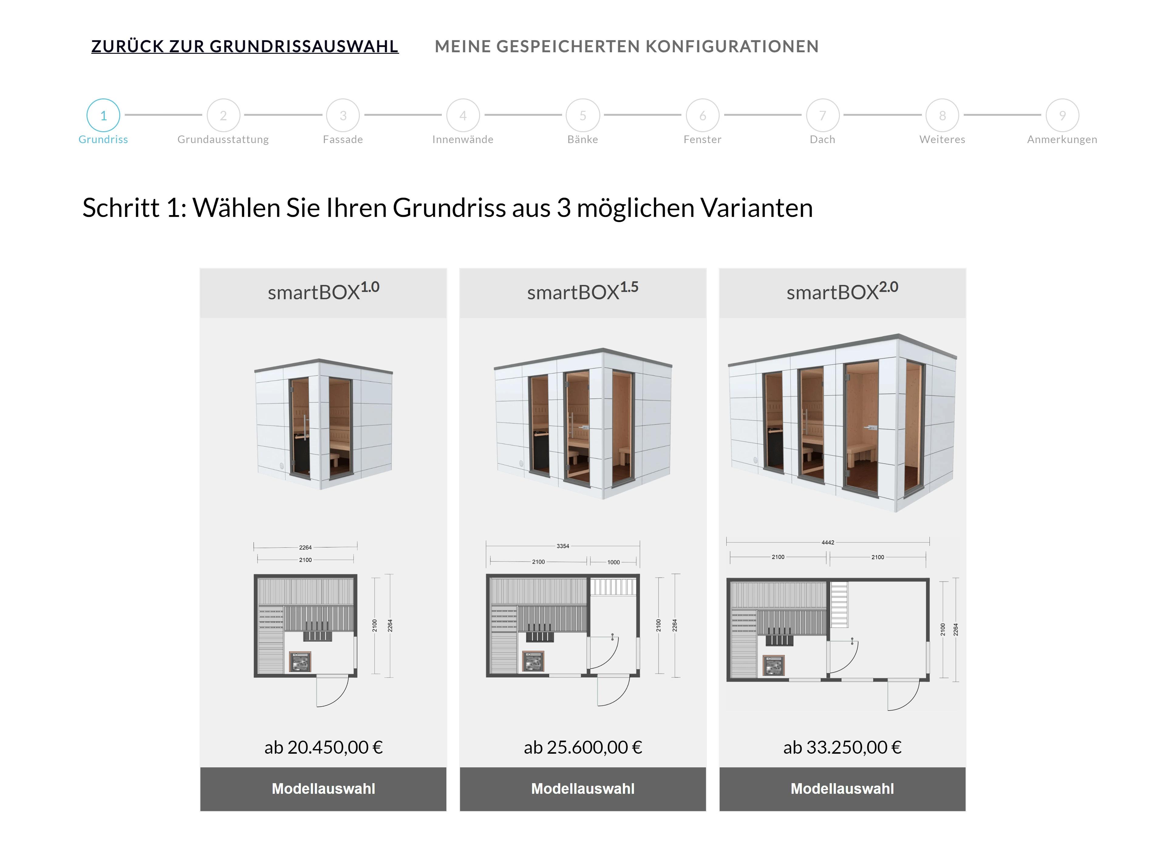 Saunahouse Configurator main page
