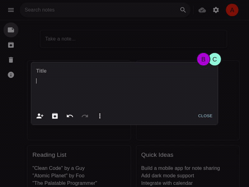 Notes app real-time users collaborative editing demo